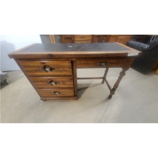 Vintage Solid Wood Writing Desk with Leather Inset Top and Three Drawers 30 x 18 x 46"