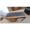 Image 2 : Vintage Solid Wood Writing Desk with Leather Inset Top and Three Drawers 30 x 18 x 46"