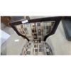 Image 3 : Armless Accent Chair with Geometric Upholstery in Blue, Brown, and Tan Tones