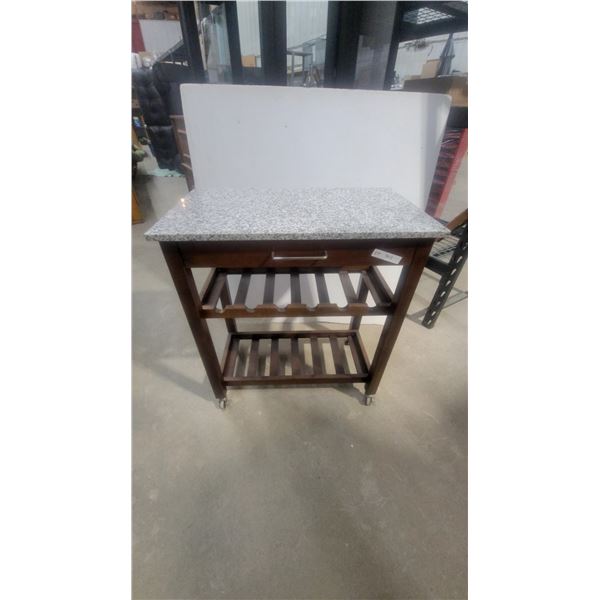 Granite Top Rolling Kitchen Island Cart with Wine Rack and Drawer 35 x 31 x 17.6"