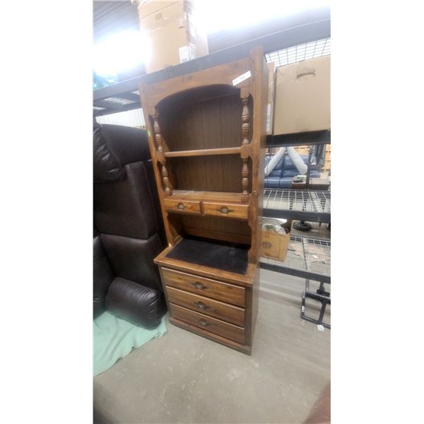 Wooden Secretary Desk Hutch with Turned Spindle Shelves and Three-Drawer Base 76 x 30 x 18"