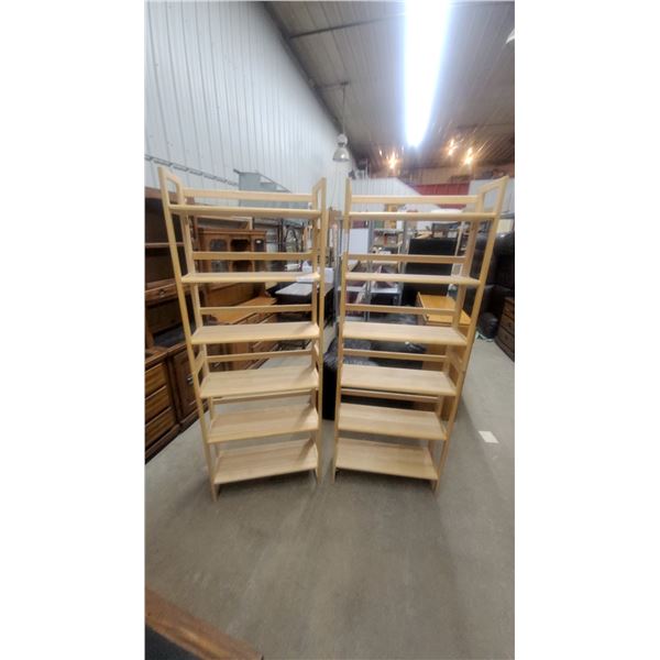 Pair of Modern Light Wood Five-Tier Open-Back Ladder Bookshelves with Curved Edges 74 x 28 x 10"