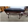 Image 2 : Dark Wood Upholstered Bench with Curved Saber Legs and Brass Sabots and Drop-Leaf Side Table