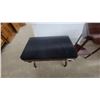 Image 3 : Dark Wood Upholstered Bench with Curved Saber Legs and Brass Sabots and Drop-Leaf Side Table