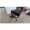 Image 4 : Dark Wood Upholstered Bench with Curved Saber Legs and Brass Sabots and Drop-Leaf Side Table