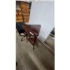 Image 6 : Dark Wood Upholstered Bench with Curved Saber Legs and Brass Sabots and Drop-Leaf Side Table