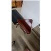 Image 7 : Dark Wood Upholstered Bench with Curved Saber Legs and Brass Sabots and Drop-Leaf Side Table