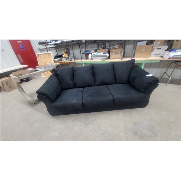Black Microfiber Three-Seat Sofa with Rounded Armrests 88"