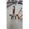 Image 2 : Rustic Carved Wooden Birthing Chair with Textured Surface and Heart Cutouts and Stand/Rack