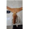 Image 2 : Two Tooled Leather Western Gun Belts with Holsters and Bullet Loops, Black and Natural Tan