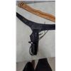 Image 6 : Two Tooled Leather Western Gun Belts with Holsters and Bullet Loops, Black and Natural Tan