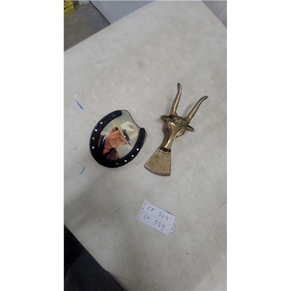 John Wayne Decorative Horseshoe and Brass Ram's Head Boot Jack