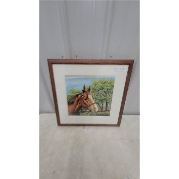 Framed Horse Portrait Print with Bridle in Oak Frame with White Mat 22 x 22"
