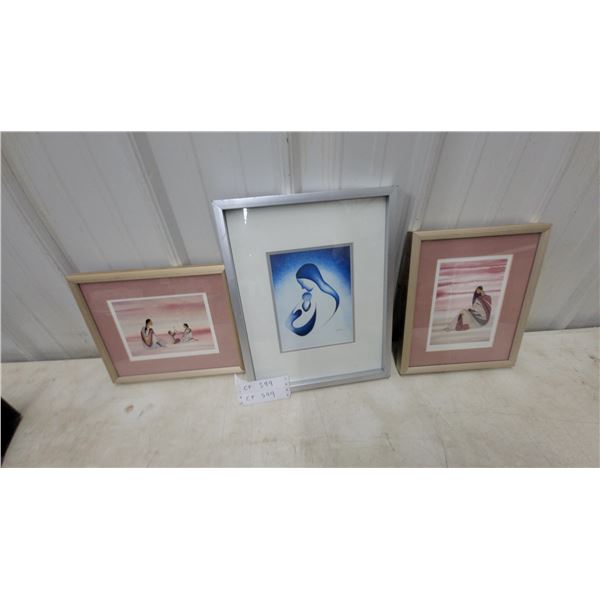 Three Framed Art Prints Including R.C. Gorman Style Native American Figures and Mother and Child