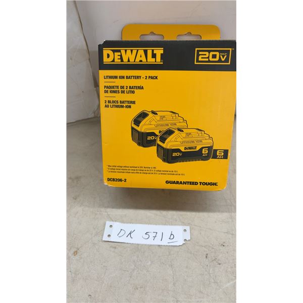 New DeWalt 20V Max Lithium-Ion 6Ah Battery Two-Pack Model DCB206-2