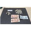 Image 1 : Canadian 1986 Two-Dollar Banknotes, Five-Dollar Banknote, and Assorted Canadian & American Coins