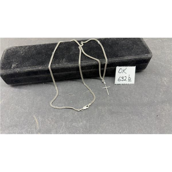 Sterling Silver 925 Italian Curb Chain Necklace with Cross Pendant and Lobster Claw Clasp