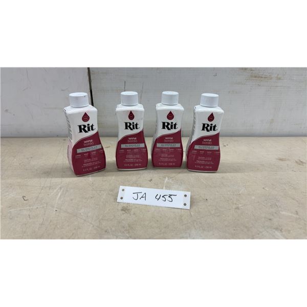 Lot of 4 Rit All-Purpose Liquid Dye in Wine Bordó, 8.0 Fluid Ounce Bottles