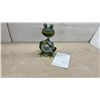Image 1 : Metal Solar-Powered Bobblehead Frog Garden Statue with Crackle-Glass LED Sphere