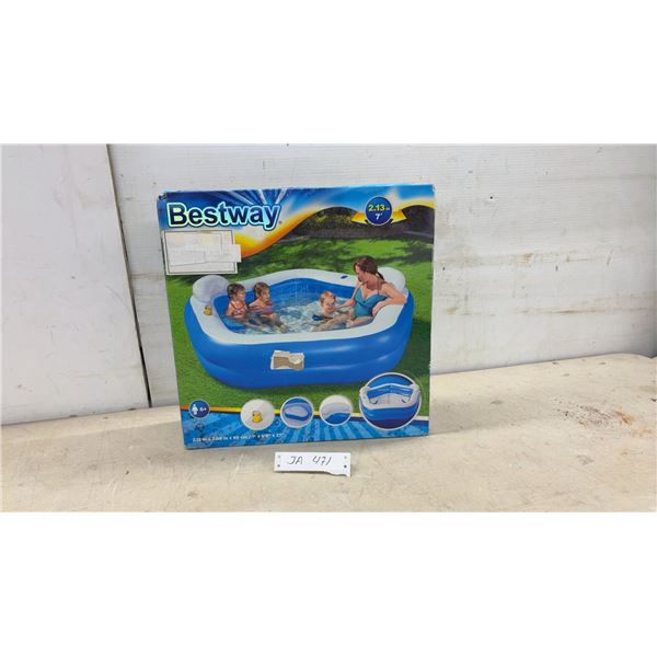 Bestway Family Fun Pool, 7' x 6' 9 x 27", 575-Liter Capacity, Inflatable with Accessories