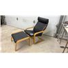 Image 1 : IKEA Poäng Bentwood Lounge Chair with Black Leather / Leather Style Cushion and Matching Ottoman