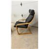 Image 2 : IKEA Poäng Bentwood Lounge Chair with Black Leather / Leather Style Cushion and Matching Ottoman