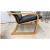 Image 4 : IKEA Poäng Bentwood Lounge Chair with Black Leather / Leather Style Cushion and Matching Ottoman