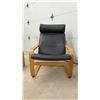 Image 5 : IKEA Poäng Bentwood Lounge Chair with Black Leather / Leather Style Cushion and Matching Ottoman