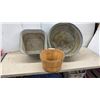 Image 1 : Galvanized Square Wash Tub, Round Wash Tub, and Wooden Bushel Basket