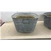 Image 4 : Galvanized Square Wash Tub, Round Wash Tub, and Wooden Bushel Basket