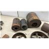 Image 7 : Vintage Industrial Cast Iron Pulleys, Wooden Journal Bearings, Drive Belts, and More