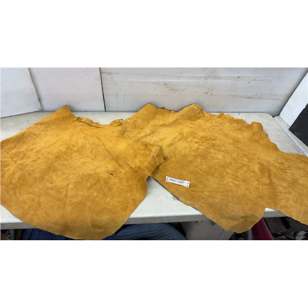 Two Pieces of Golden-Tan Buckskin Leather Deer Hides, Approximately 23 x 43" & 26 x 50"