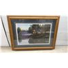 Image 1 : Kim Norlien "Cabin Fever" Oak Framed Print of Log Cabin by Lake, 19 x 25"