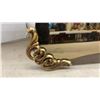 Image 2 : Vintage Beveled Bronze Wall Mirror with Gold-Tone Rococo Scrollwork Corner Accents, 33 x 51"