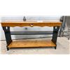 Image 1 : Two-Tone Knotty Pine Console Table with Heart Cutouts and Scalloped Apron, 24 x 14 x 44"