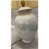 Image 3 : Pair of Vintage Iridescent Ceramic Floral Bouquet Table Lamps with Pleated Shades, 30" High