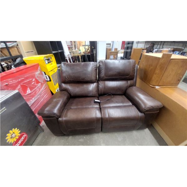 Brown Leather Power Reclining Sofa with Padded Arms and Wired Remote Control