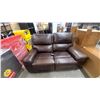 Image 1 : Brown Leather Power Reclining Sofa with Padded Arms and Wired Remote Control