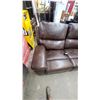 Image 2 : Brown Leather Power Reclining Sofa with Padded Arms and Wired Remote Control