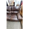 Image 3 : Brown Leather Power Reclining Sofa with Padded Arms and Wired Remote Control