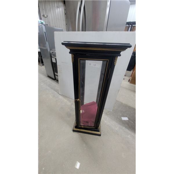 Black and Gold Pedestal Display Case with Glass Panels and Interior Light 43 x 16 x 16"