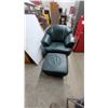 Image 2 : Dark Green Leather Overstuffed Armchair with Matching Ottoman Swivels