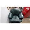 Image 3 : Dark Green Leather Overstuffed Armchair with Matching Ottoman Swivels