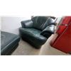Image 6 : Dark Green Leather Overstuffed Armchair with Matching Ottoman Swivels