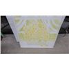 Image 3 : Framed Floral Still Life Painting of Yellow Daisies with Abstract Trellis Design 37 x 37"