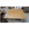 Image 2 : Danish Modern Oak Drop-Leaf Trestle Dining Table 30 x 48 x 36" with Four Cane-Back Chairs plus Leaf