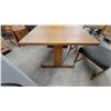 Image 3 : Danish Modern Oak Drop-Leaf Trestle Dining Table 30 x 48 x 36" with Four Cane-Back Chairs plus Leaf