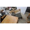 Image 5 : Danish Modern Oak Drop-Leaf Trestle Dining Table 30 x 48 x 36" with Four Cane-Back Chairs plus Leaf
