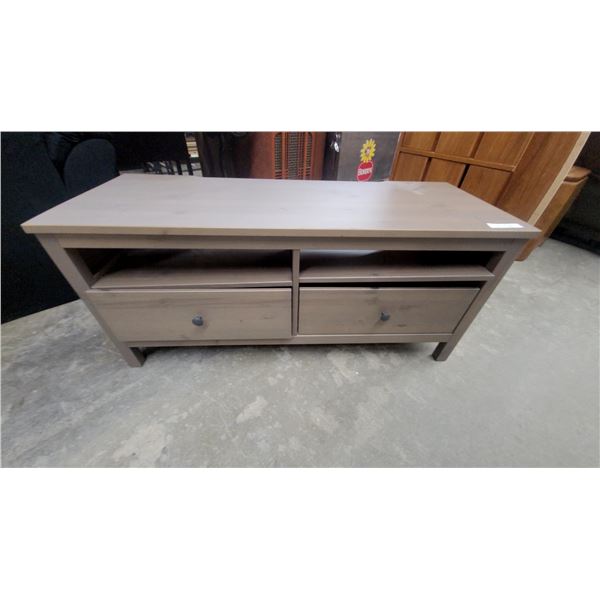 Taupe Wooden Two-Drawer T.B Stand with Two Open Cubbies 22 x 42 x 19"