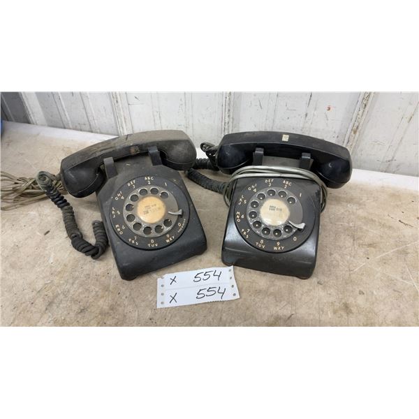 Pair of Northern Telecom Black Rotary Dial Desk Telephones, Area Code 519